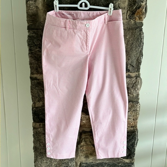 TALBOTS SIZE 10P PERFECT CROP PINK/WHITE GINGHAM PANTS - Picture 1 of 6